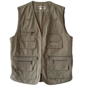 OlympinA brand tan fishing outdoor vest multiple pockets size XXL fits small